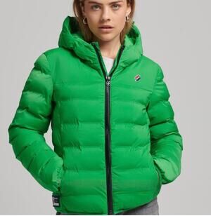 SUPERDRY Puffer Jacket Coat US Sz 8 Green Hooded Insulated Ski Snow